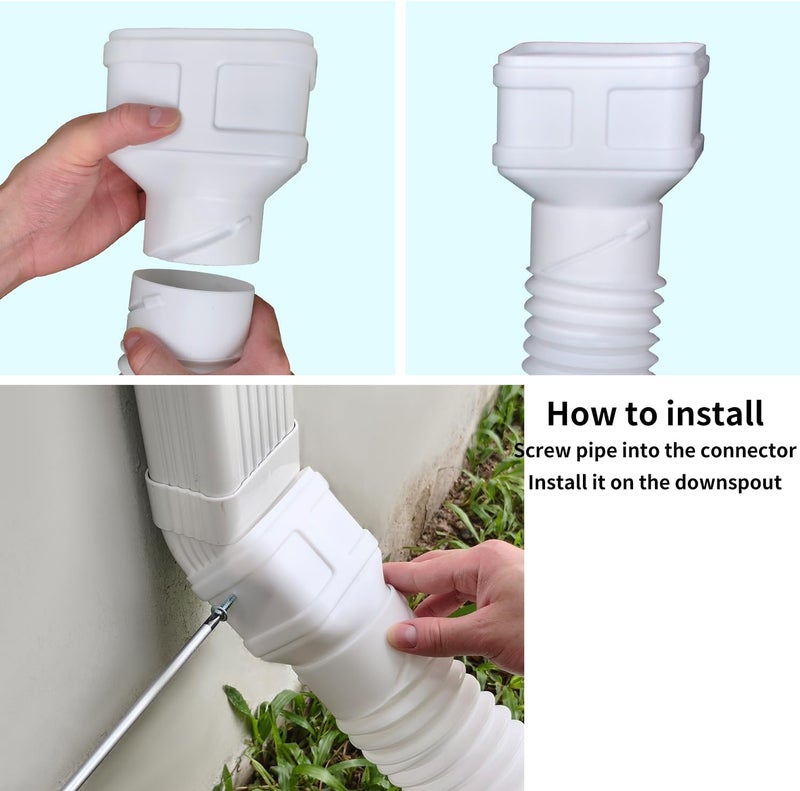 Prestantious 7ft Long Gutter Downspout Extensions, 3.1” OD Gutter Downspout Extender Pipe for 2"×3" Downspout and 3"×4"Downspout, Flexible Pipe Stretched Length 7ft, White,2-Pack - Image 3